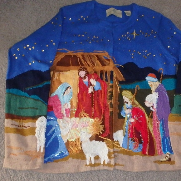 One of a kind Holy Night Christmas sweater - Picture 2 of 10